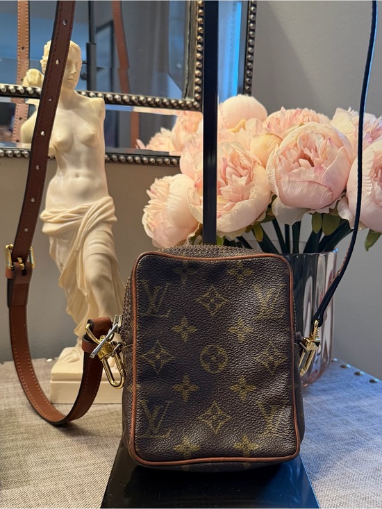 Louis Vuitton Handbags - Louis Vuitton Brown Monogram Mini Danube Crossbody Pouch with Tan Trim
